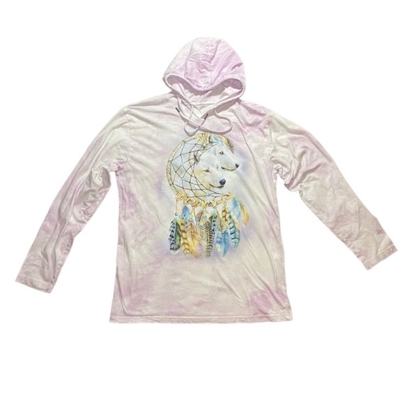 5/$25 The Mountain Wolf Dreams Long‎ Sleeve Hooded Shirt Dreamcatcher TieDye - Picture 2 of 6